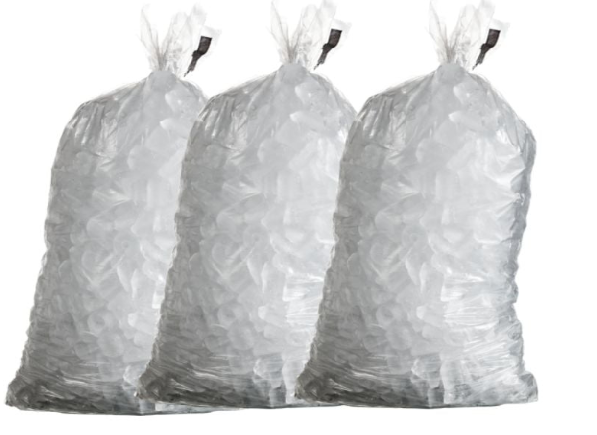 Three bags of Club Ice cubed bagged ice